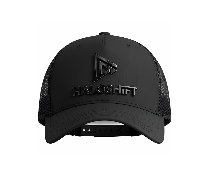 Haloshift Rubber Patch Trucker Cap (Black Mesh)